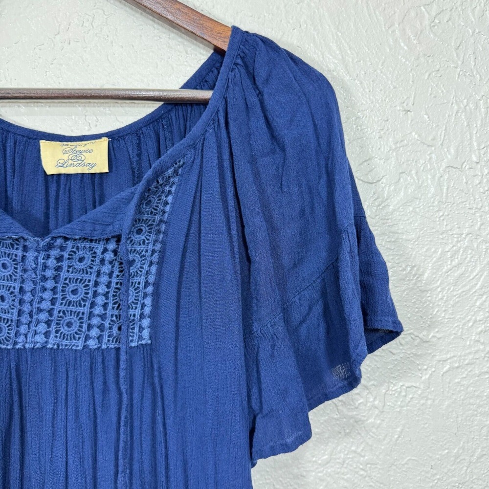 Vintage Y2K Boho Western Cowgirl Dress Tunic S Gauzy Tiered Embroidery Festival - Picture 4 of 10